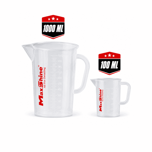 Maxshine transparent measuring cup with clear markings for accurate liquid and ingredient measurement.