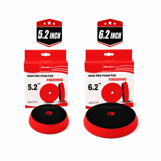 MaxShine High Pro Red Foam Finishing Pad for polishing, showing a close-up of the red foam surface designed for vehicle detailing.