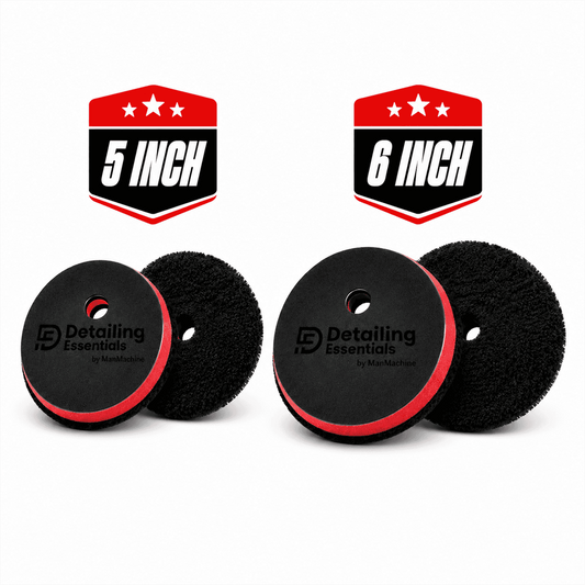 Black wool pad by Detailing Essentials, ideal for car detailing and polishing applications.