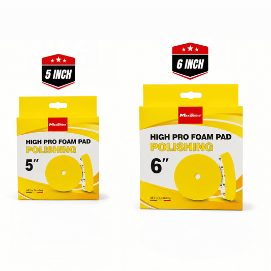 Yellow MaxShine 3-inch cross-cut foam polishing pad for finishing and waxing vehicles.