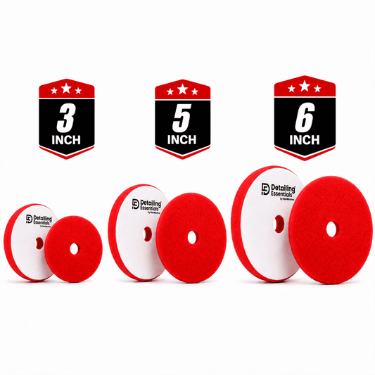 Detailing Essentials flat foam finishing pad shown layered on a white background, designed for polishing and finishing car surfaces.