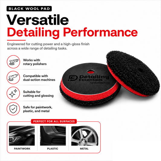 Detailing Essentials Black Wool Pad | 5 Inch / 6 Inch Cutting Wool Pad - Detailing Essentials