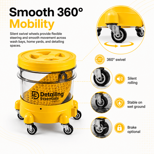 Detailing Essentials Detailing Bucket with Trolley | Transparent Wash Bucket with Wheels - Detailing Essentials