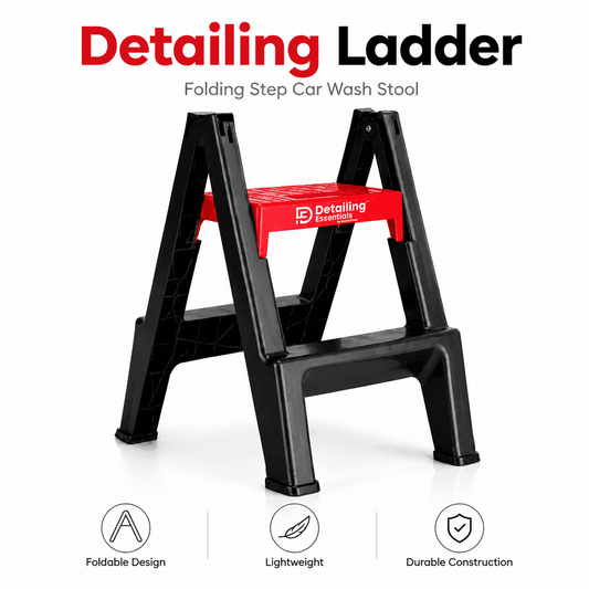 Professional detailing ladder by Detailing Essentials, with multiple steps for car washing and detailing access.