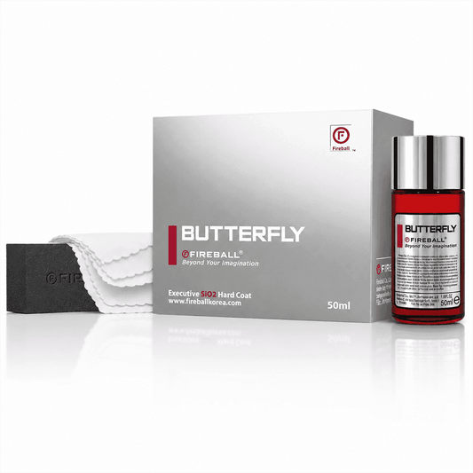 Fireball Butterfly Ceramic Coating 50ml bottle, showcasing the sleek packaging of this durable 5-year Sio2 ceramic coating product.