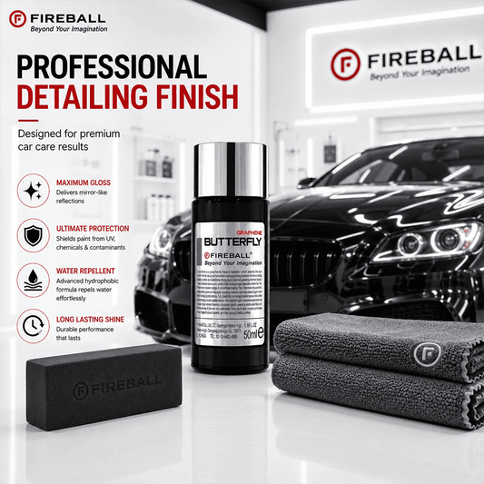 Fireball Butterfly Graphene Coating 50ml bottle for 8-year ceramic protection, featuring a butterfly design on the label.