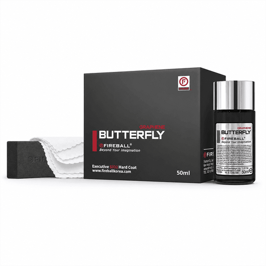 Fireball Butterfly 8 Years Graphene Ceramic Coating 50ml, showcasing the sleek bottle of Fireball's durable graphene ceramic protection product.