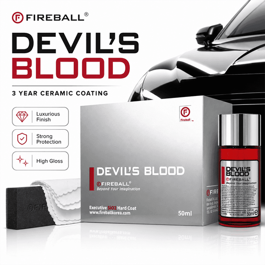 Fireball Devil's Blood Ceramic Coating 50ml bottle for 3-year paint protection, showcasing the product and packaging.