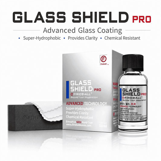 Fireball Glass Shield Pro 50ml ceramic coating for car windshields, hydrophobic rain repellent, water and dirt resistant, clear visibility