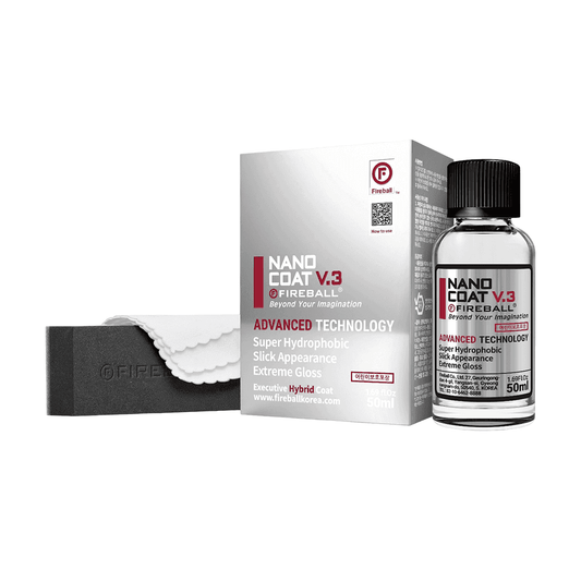Fireball Nano Coat V3 ceramic coating for cars, 50ml bottle providing 1 year of paint protection and a glossy finish.