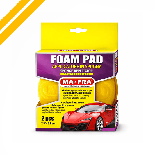 Two Mafra Foam Pads for professional detailing, used as decontamination cleaner tools in car cleaning and detailing.