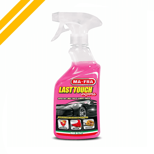 Mafra Last Touch Finishing Spray for professional exterior care, a sleek spray bottle with polished finish for car detailing.