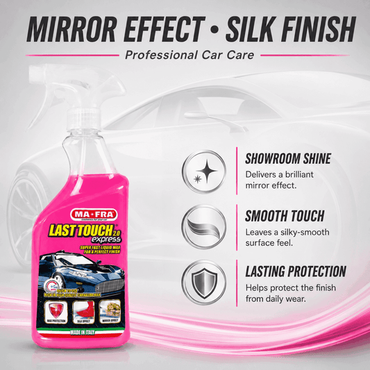 Mafra Last Touch Finishing Spray for professional exterior car care, showing the spray bottle on a clean surface