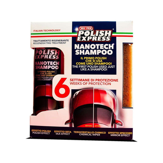 Mafra Polish Express 250ml Nanotech Car Shampoo with polishing sponge for easy washing and up to 6 weeks mirror shine protection