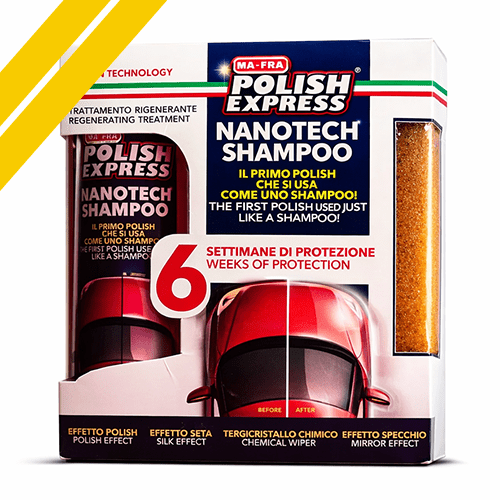 Mafra Polish Express 250ml Nanotech Shampoo With Polishing Sponge | 2 - in - 1 Wash & Wax | Mirror Shine, Easy Washing, Up To 6 Weeks Protection - Detailing Essentials