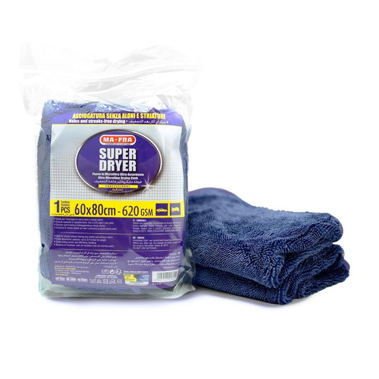 Mafra Super Dryer Microfiber Cloth 620GSM (60x80cm) | Ultra Absorbent, Lint & Streak - free Drying Towel For Car, Bike & Windows | Hairless Part For Glass Cleaning - Detailing Essentials