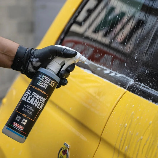 Maniac Line All Purpose Cleaner (APC) car interior cleaner and wheel cleaner in a spray bottle with nozzle for cleaning vehicle surfaces.