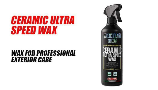 Maniac Line Ceramic Ultra Speed Car Wax applying on a vehicle, showcasing its smooth, glossy finish for car protection.