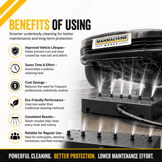 Manmachineworks 7 Nozzle Automatic Underbody Cleaner, under body washer with multiple nozzles for vehicle undercarriage cleaning.