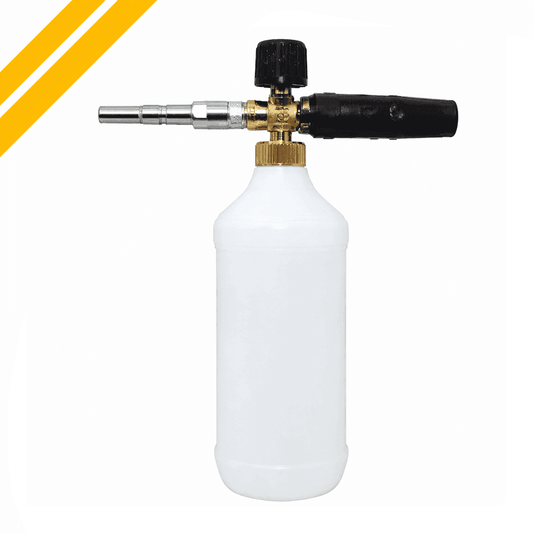 Manmachineworks foam bottle accessory with white foam container and black cap, designed for use with foam dispensing equipment.