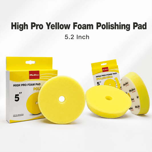 Yellow MaxShine 3-inch Cross Cut Foam Finishing Pad for polishing and detailing on car surfaces.