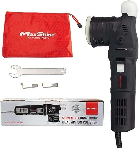 MaxShine M312 Dual Action Electric Polisher with 550W motor, 3-inch pad, 12mm orbit, and 6-speed control for polishing cars.