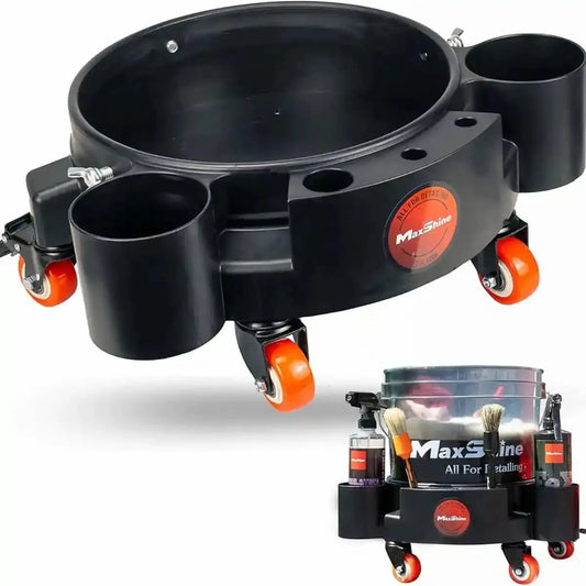 Maxshine rolling bucket dolly for professional decontamination cleaners, designed to transport cleaning tools and buckets easily.