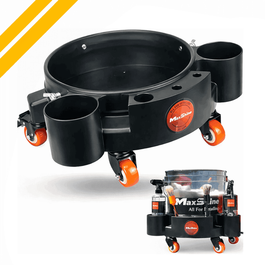 Maxshine Rolling Bucket Dolly for professional decontamination cleaners, featuring sturdy wheels and compact design for easy transport.