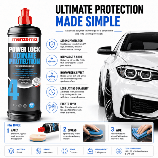 Menzerna Power Lock paint sealant providing long-lasting protection and a glossy shine on vehicle surfaces.
