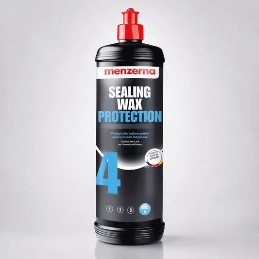Menzerna Sealing Wax Protection for car paint, showing a smooth, glossy surface with applied wax on vehicle exterior