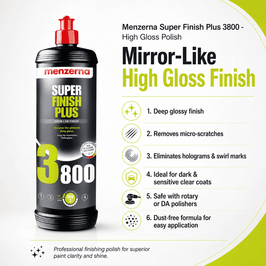 Menzerna Super Finish Plus 3800 high gloss polish for car finishing and paint correction, shown in a tube with a smooth application.