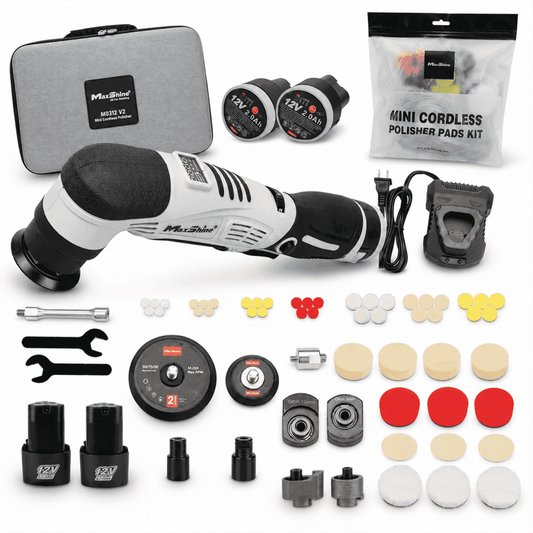 Maxshine Mini Cordless Polisher Pads Kit with various polishing pads for professional auto detailing.
