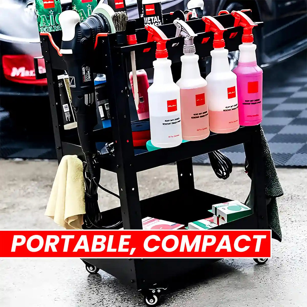 Premium Heavy Duty Detailing Cart with Two Side Plate and Hang Hook and Detailing Cart for Professional Machine and Tools