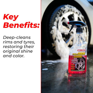 Wheel & Tyre Cleaner 500ml | Active Foam Alloy Rim & Tyre Cleaner | Removes Brake Dust, Road Grime & Restores Tyre Color | Protects Wheels & Rubber Tyres