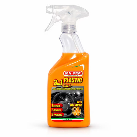 MA-FRA 3in1 Plastic Care Spray 500ml for Car Dashboard, Bumper, Rubber Gasket & Plastic Trim | Cleans, Revives & Protects | Beeswax Formula | Anti UV & Antistatic Car Interior Polish