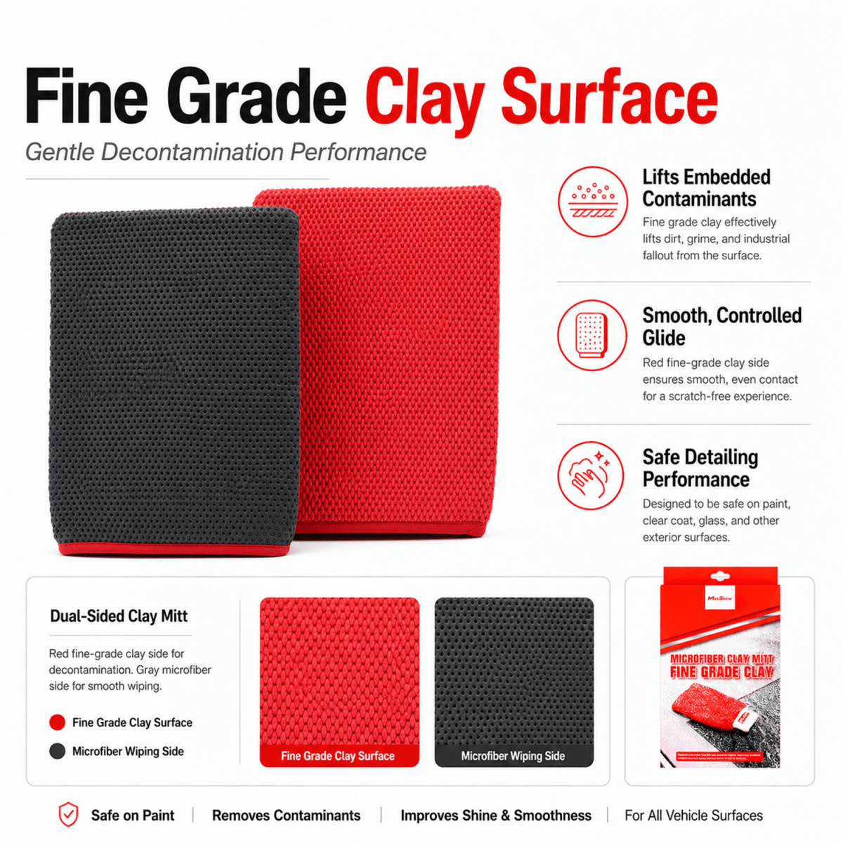 Clay Mitt Fine Grade | Surface Decontamination Mitt for Car Paint - Detailing Essentials