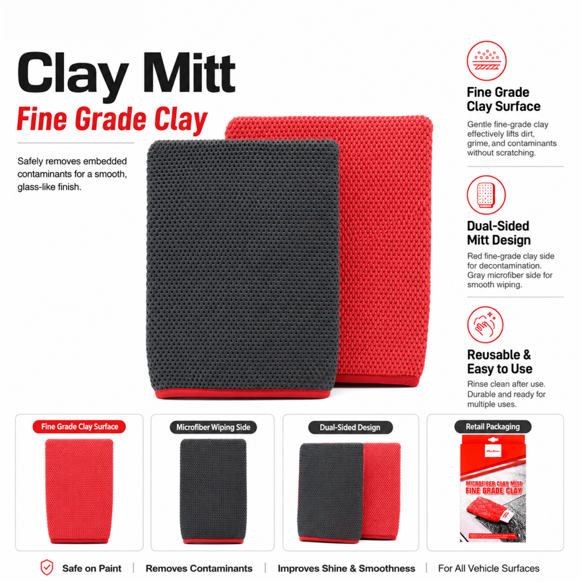 Clay Mitt Fine Grade | Surface Decontamination Mitt for Car Paint - Detailing Essentials