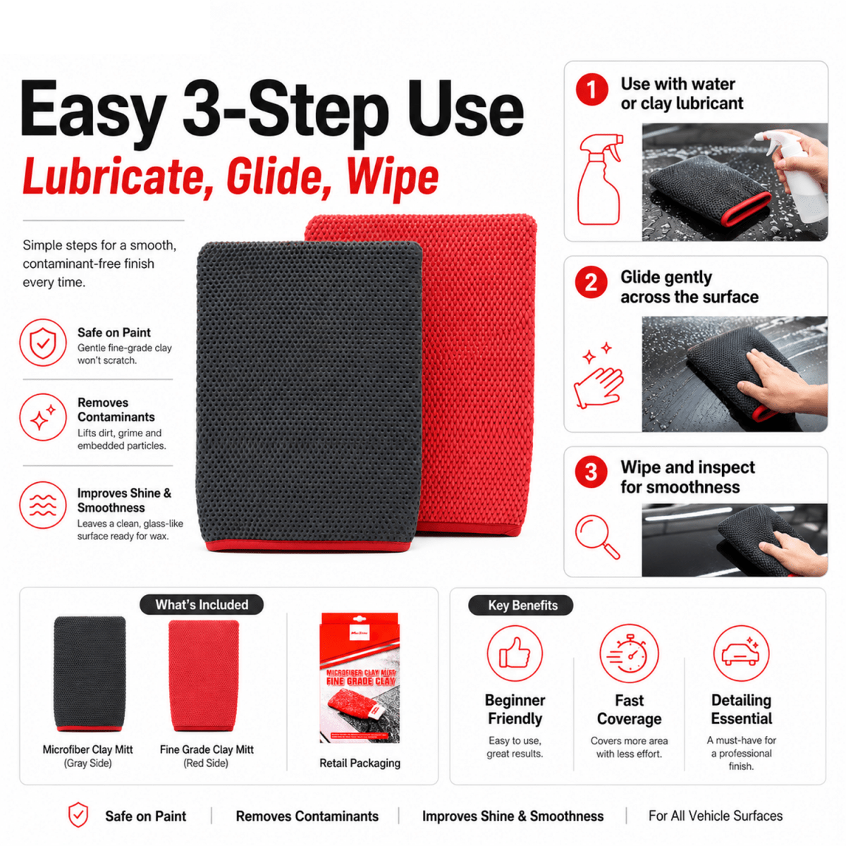 Clay Mitt Fine Grade | Surface Decontamination Mitt for Car Paint - Detailing Essentials