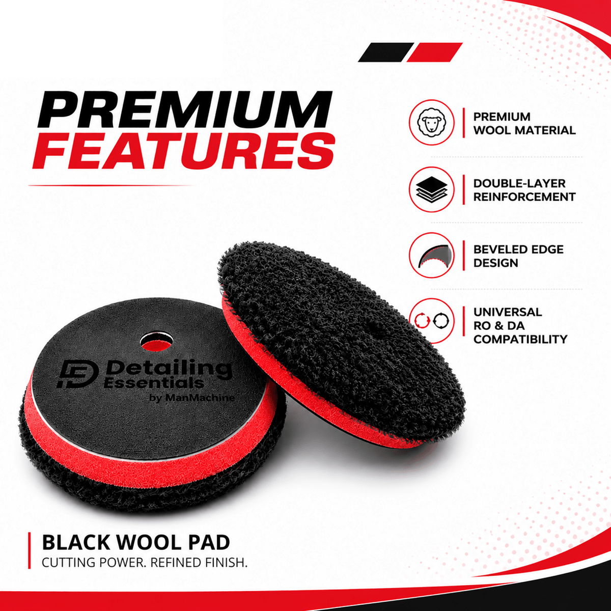 Detailing Essentials Black Wool Pad | 5 Inch / 6 Inch Cutting Wool Pad - Detailing Essentials