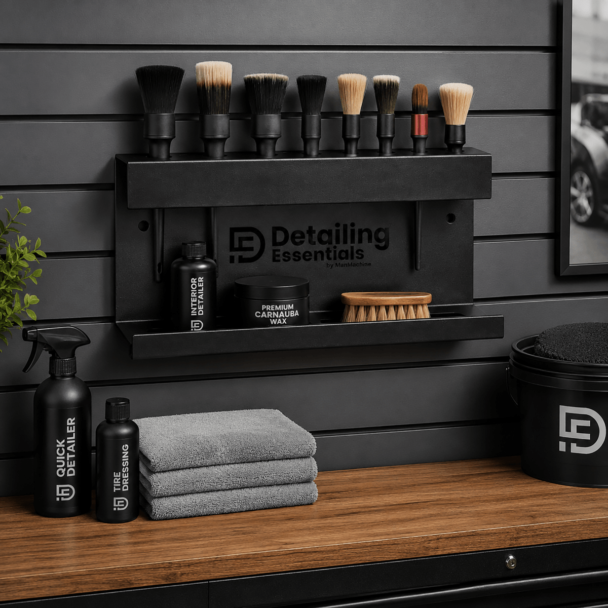 Detailing Essentials Brush & Bottle Holder | Wall Mounted Detailing Organizer - Detailing Essentials