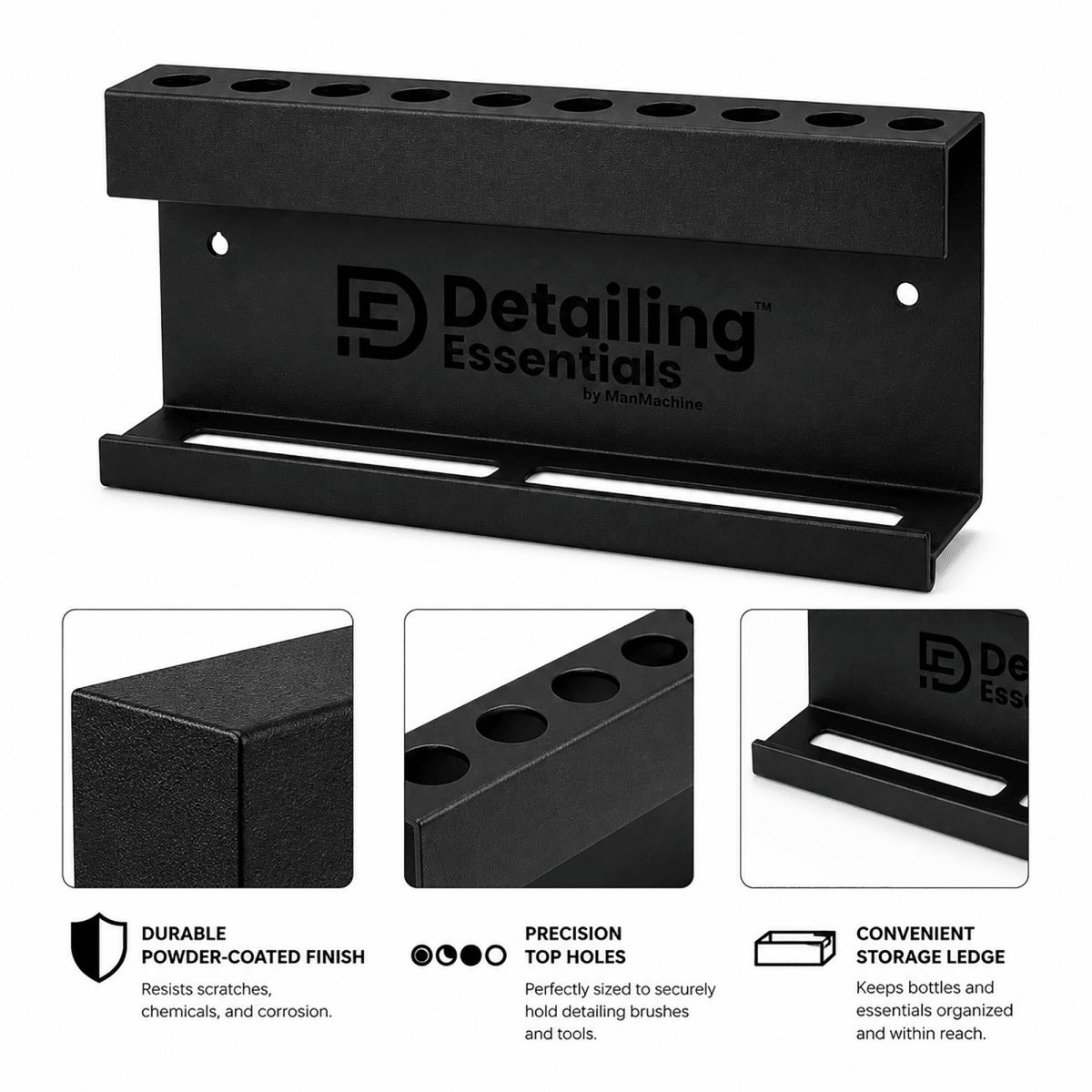 Detailing Essentials Brush & Bottle Holder | Wall Mounted Detailing Organizer - Detailing Essentials