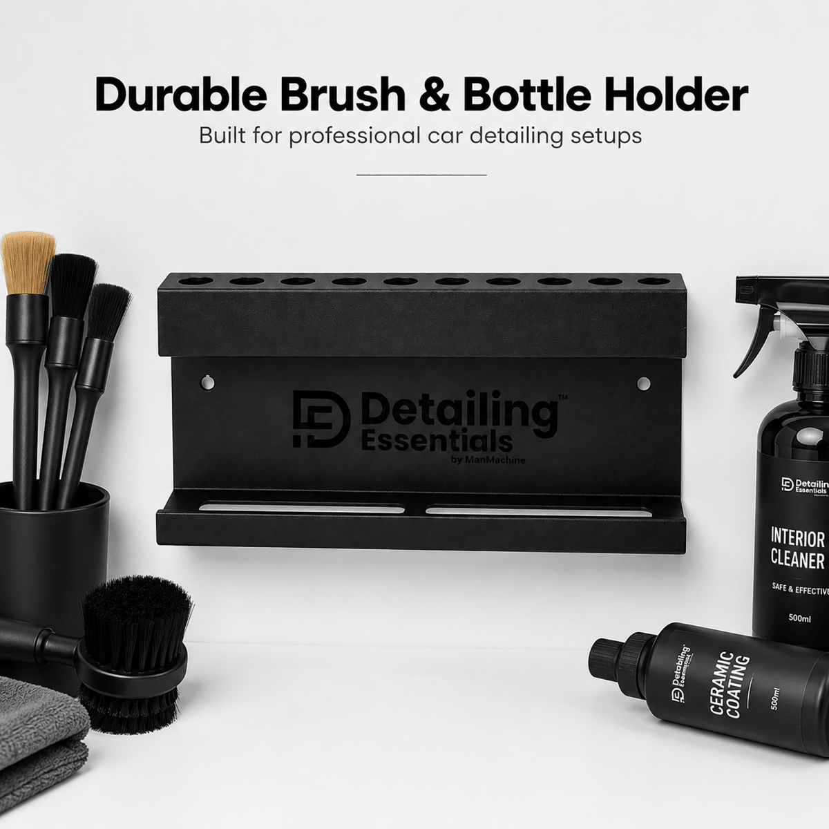 Detailing Essentials Brush & Bottle Holder | Wall Mounted Detailing Organizer - Detailing Essentials