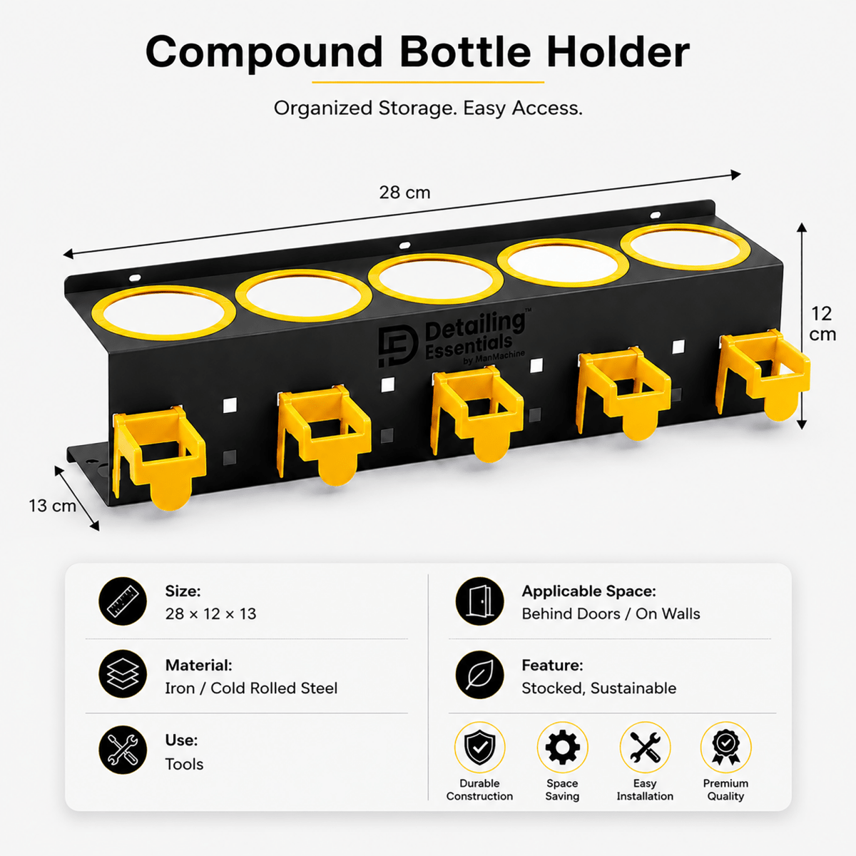 Detailing Essentials Compound Bottle Holder | Wall Mounted Polish Bottle Organizer - Detailing Essentials