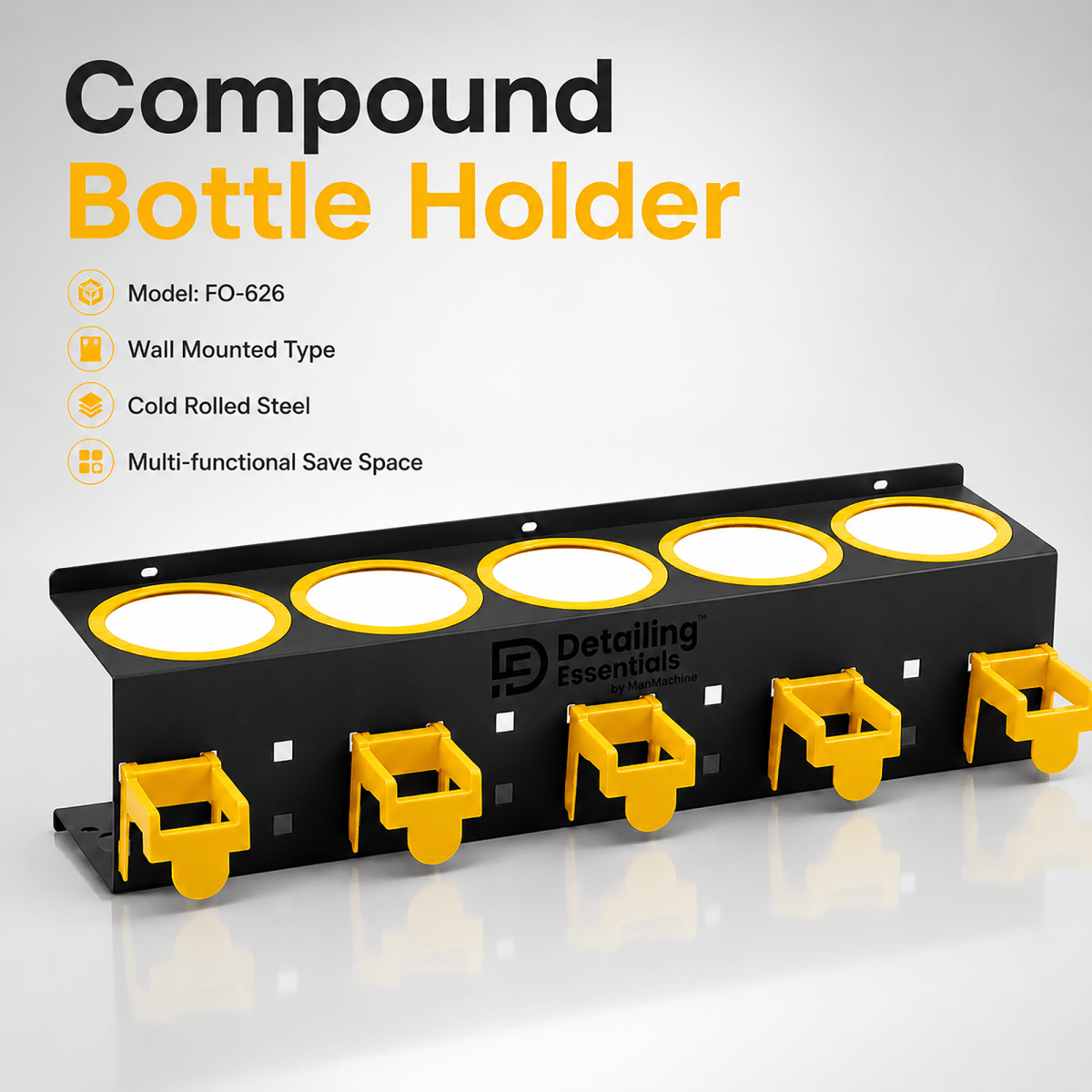 Detailing Essentials Compound Bottle Holder | Wall Mounted Polish Bottle Organizer - Detailing Essentials