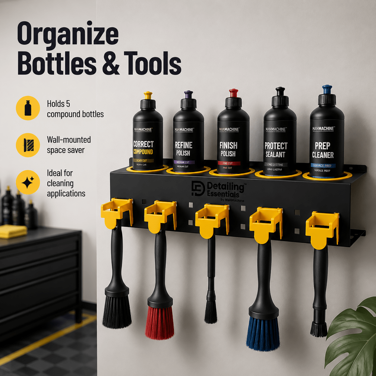 Detailing Essentials Compound Bottle Holder | Wall Mounted Polish Bottle Organizer - Detailing Essentials