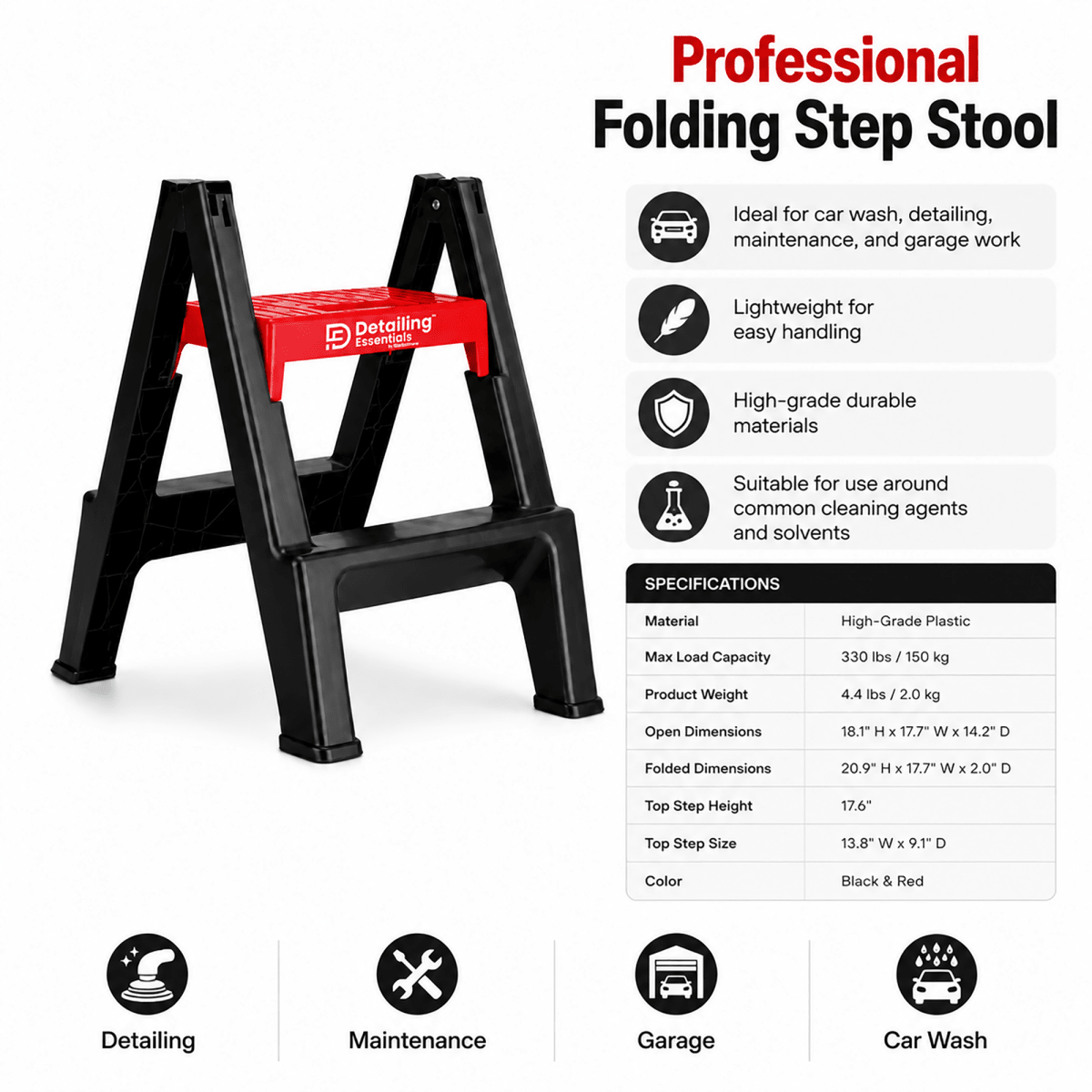 Detailing Essentials Detailing Ladder | Professional Car Wash Step Ladder - Detailing Essentials