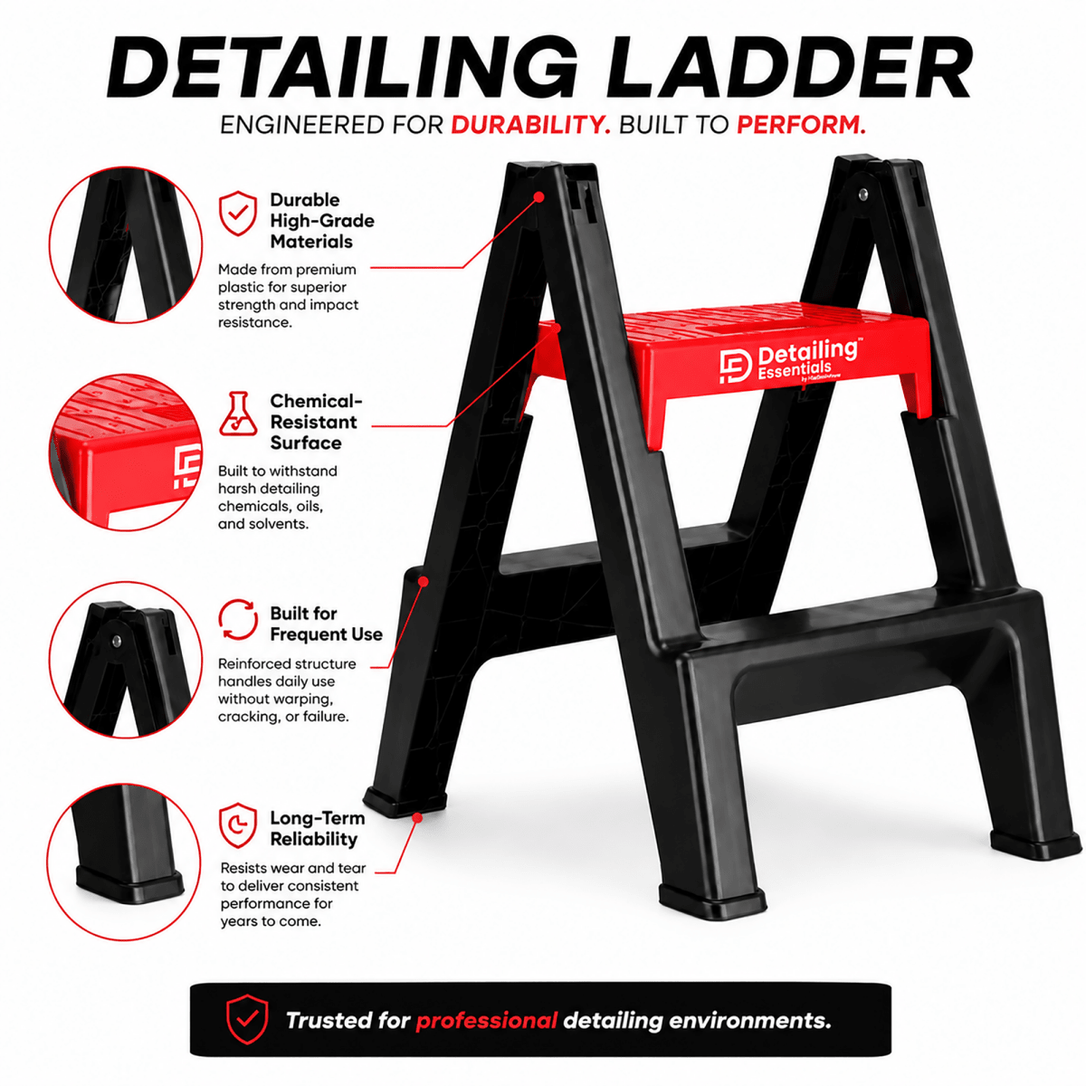 Detailing Essentials Detailing Ladder | Professional Car Wash Step Ladder - Detailing Essentials
