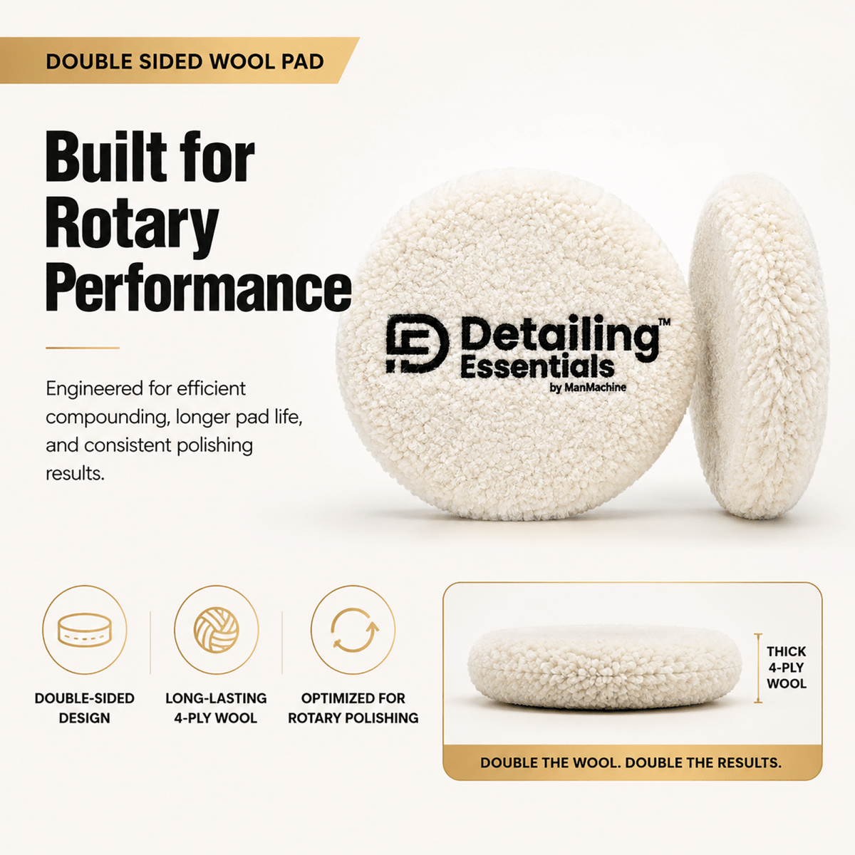 Detailing Essentials Double Sided Wool Pad | Heavy Cutting Buffing Pad - Detailing Essentials
