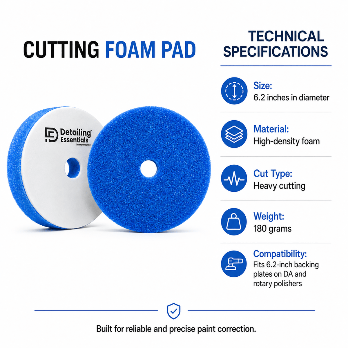Detailing Essentials Flat Foam Pad Cutting | Medium Cut Polishing Pad - Detailing Essentials