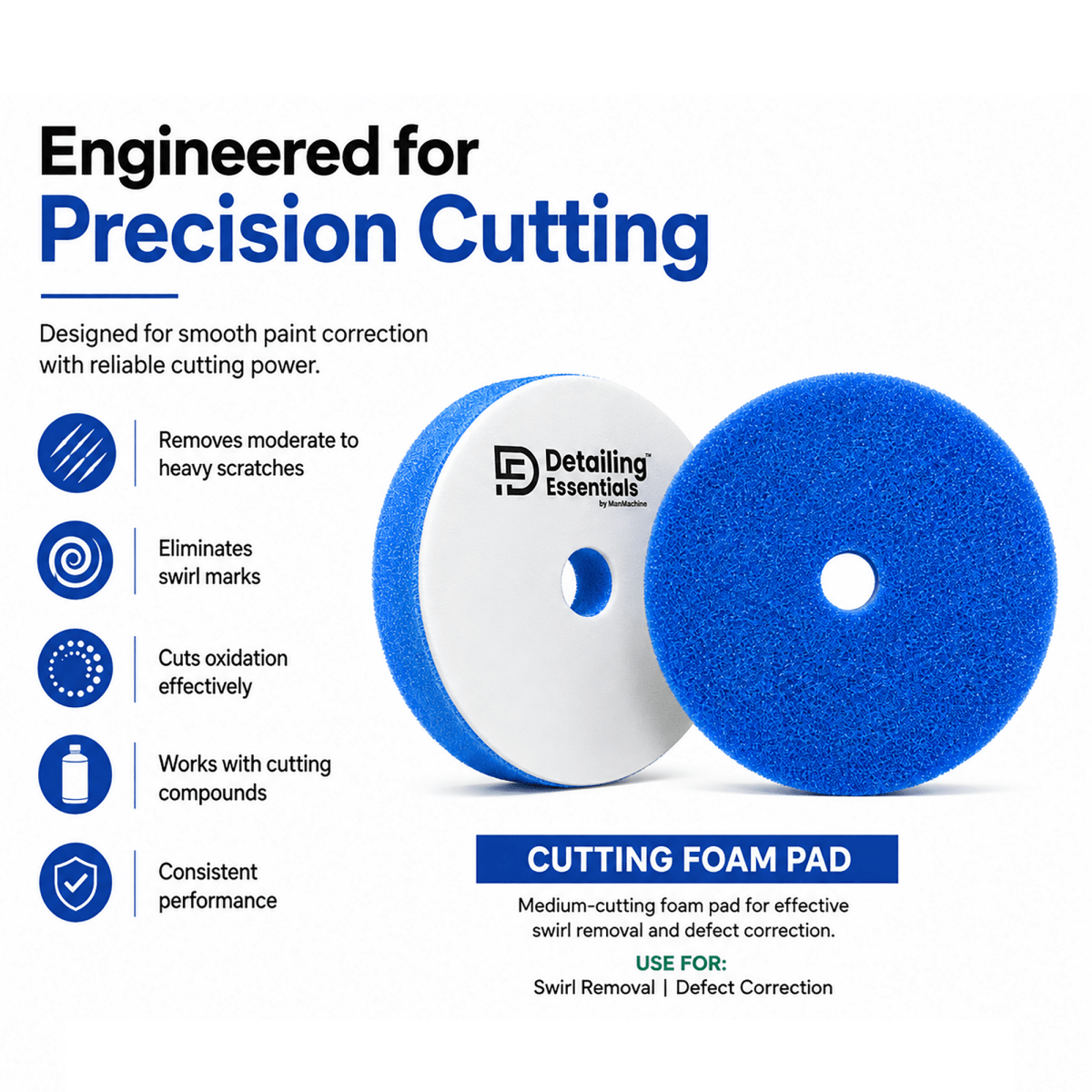 Detailing Essentials Flat Foam Pad Cutting | Medium Cut Polishing Pad - Detailing Essentials